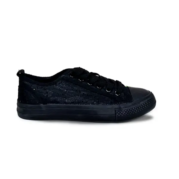Zapatillas Lona con Encaje y Detalles Brillantes/BK-4315 - Image 5
