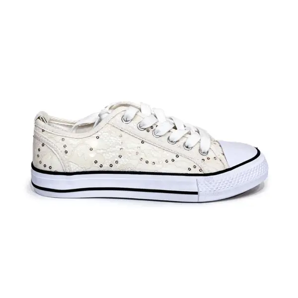 Zapatillas Lona con Encaje y Detalles Brillantes/BK-4315