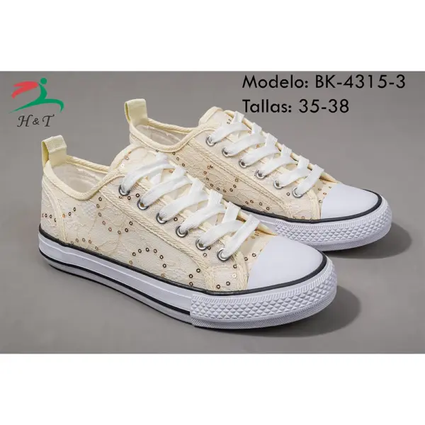 Zapatillas Lona con Encaje y Detalles Brillantes/BK-4315 - Image 8