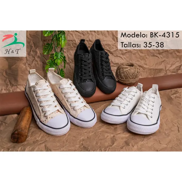 Zapatillas Lona con Encaje y Detalles Brillantes/BK-4315 - Image 9