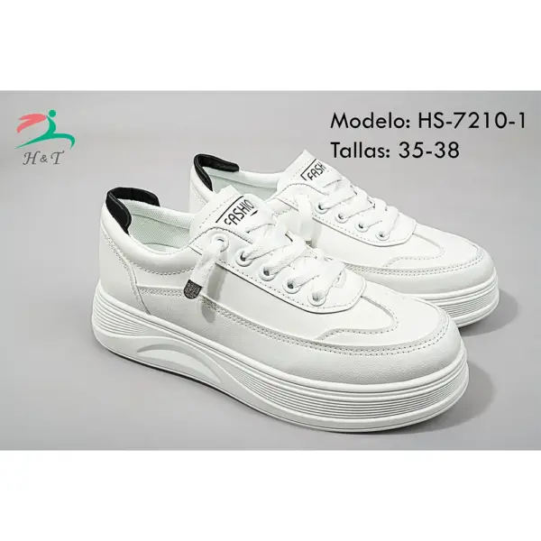 Zapatillas Deportivas Blancas Plataforma y Detalle Negro/HS-7210 - Image 4