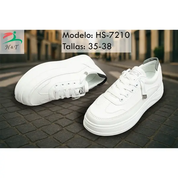 Zapatillas Deportivas Blancas Plataforma y Detalle Negro/HS-7210 - Image 3
