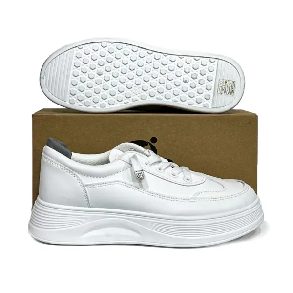 Zapatillas Deportivas Blancas Plataforma y Detalle Negro/HS-7210