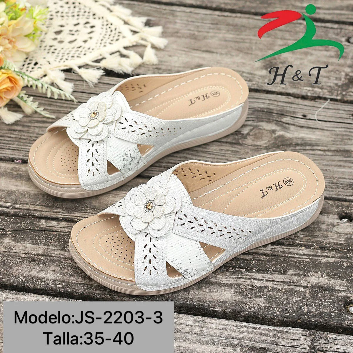 Sandalias Guarache Cómodo Correa Adorno Florecita Mujer/JS-2203