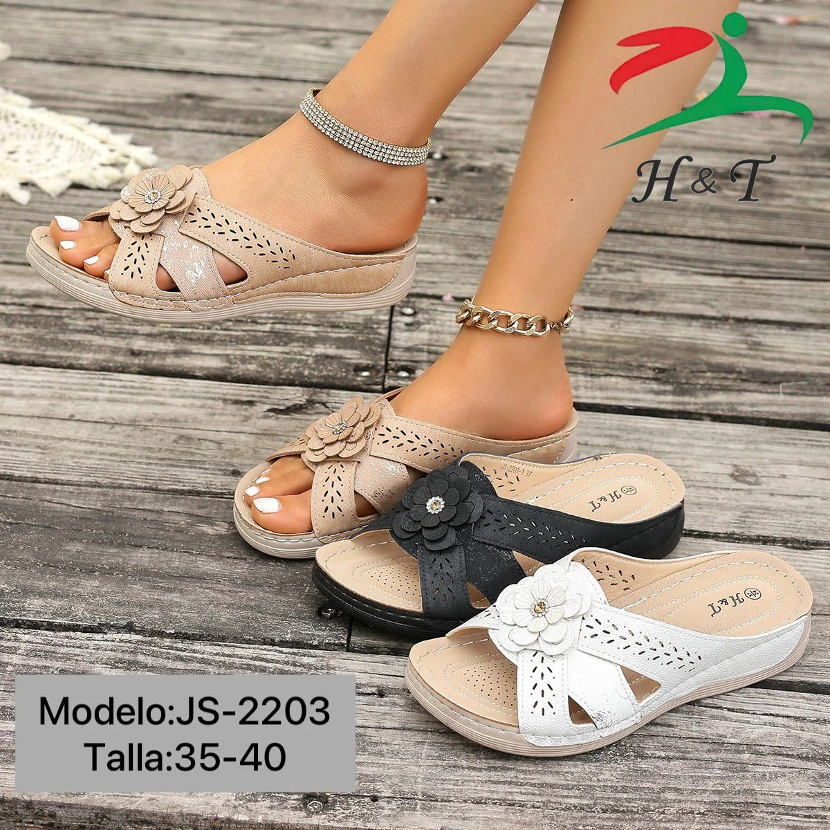 Sandalias Guarache Cómodo Correa Adorno Florecita Mujer/JS-2203 - Image 2