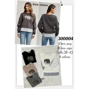 Sudadera Falso Layering con Elefante y Forro a Rayas / 300004