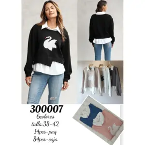 Sudadera con Falso Layering y Estampado de Cisne Blanco / 300007